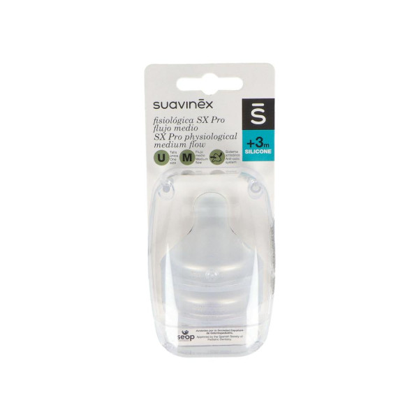 Tetina Fisiologica Suavinex Flujo M T/U Silicona +3 Meses 2 uds