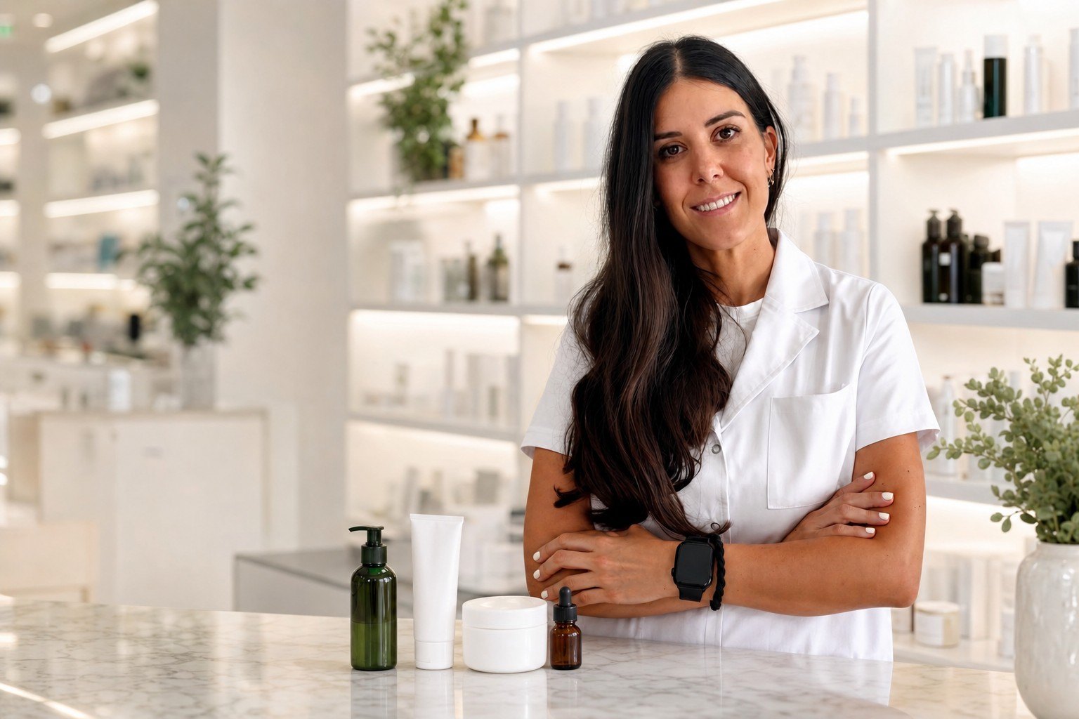 Marta Ben&iacute;tez, farmac&eacute;utica, en su farmacia de Valencia